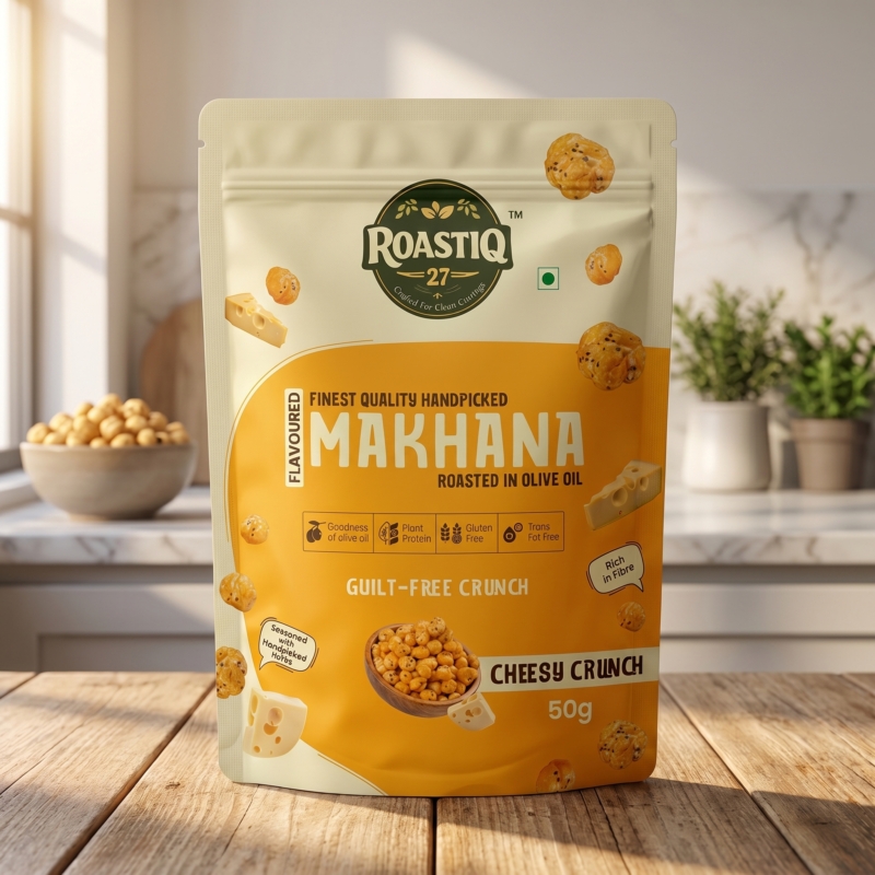 Roastiq 27 Cheesy Crunch Makhana – Roasted in Olive Oil (50g)