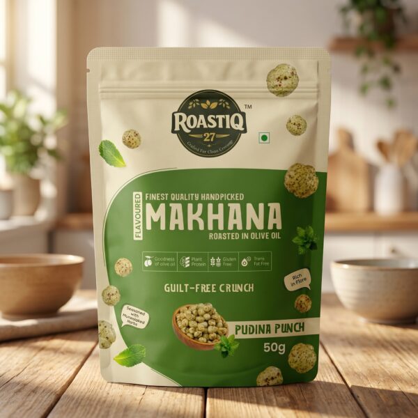 Roastiq 27 Pudina Punch Makhana – Roasted in Olive Oil (50g)