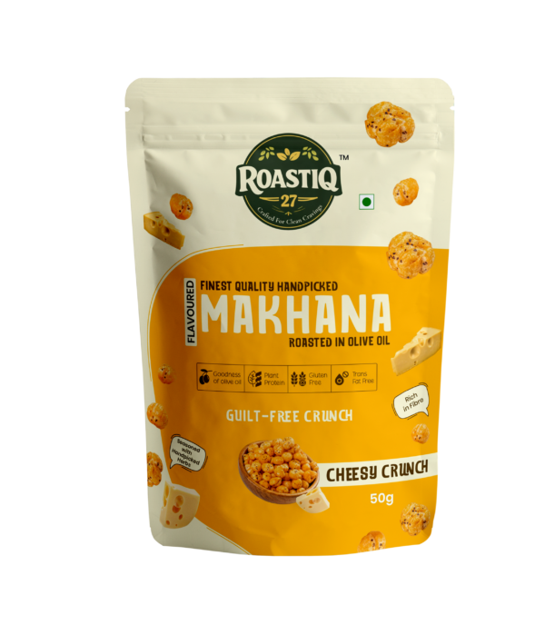 Roastiq 27 Cheesy Crunch Makhana – Roasted in Olive Oil (50g)